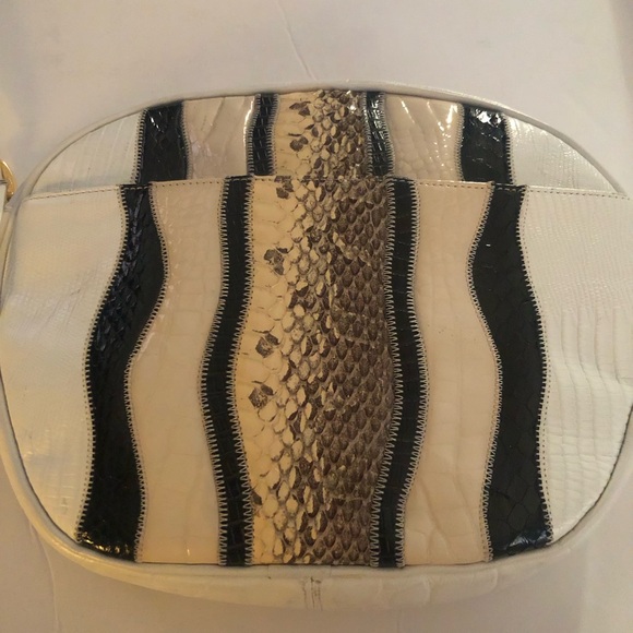 Vintage Palizzio White Leather & Snakeskin 1980s Shoulder Handbag - Picture 1 of 13